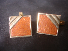 Old Vtg Collectible Swank Gold Tone Brown Square Men&#39;s Cuff Links - £15.76 GBP