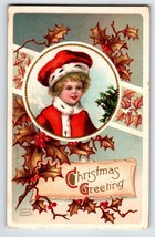 Christmas Postcard Ellen Clapsaddle Girl Holly Leaves 1910 Germany Series 1184 - £16.72 GBP