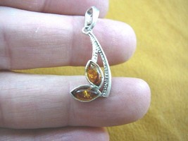 (P18-94) Orange AMBER Marquise 2 stone .925 Sterling SILVER PENDANT jewlery - $21.49