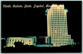 Night View State Capitol Building Bismarck North Dakota UNP Chrome Postcard J13 - £2.12 GBP