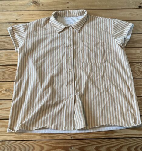 Primary image for Storq Women’s Short Sleeve Stripe Button Maternity Shirt Size 3 Tan AG 