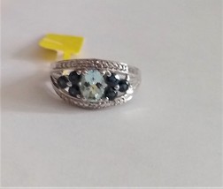 Aquamarine Oval & Kanchanaburi Blue Sapphire Ring, 925 Silver, Size 9, 1.60(Tcw) - $89.99