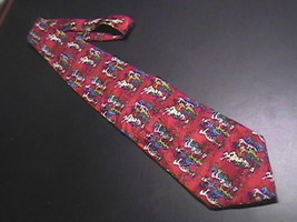 Museum Artifacts Handmade Silk Neck Tie Greetings by SNI Bright Red with Aliens - £10.38 GBP