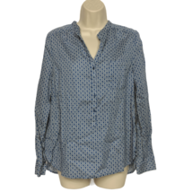 Joe Fresh Womens Geometric Blouse Top Size Small Blue White Long Sleeve - £16.59 GBP