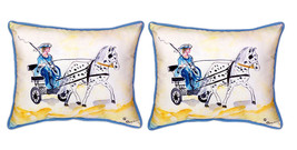 Pair of Betsy Drake Carriage and Horse Large Indoor Outdoor Pillows 16x20 - £70.08 GBP