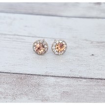 Stud Earrings - Small &amp; Dainty - Peach &amp; Clear Gems - £10.24 GBP