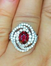 18K White Gold Over 4.50Ct Red Ruby &amp; Diamond Cluster Engagement Promise Ring - £90.48 GBP