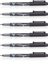Pilot 6 Pcs Black V Sign Pen Liquid Ink Medium 2mm Nib Tip 0.6mm V-Sign ... - $19.79