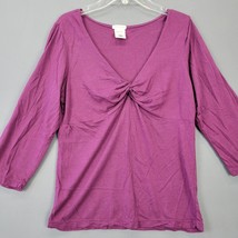 Old Navy Women Shirt Size L Purple Preppy Twist 3/4 Sleeve Sheer Perfect Fit Top - £8.56 GBP