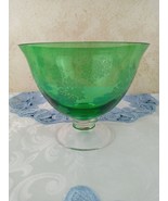 Vintage Green Glass Bowl Etched Frosted Snowflakes with Clear Pedestal B... - £9.91 GBP
