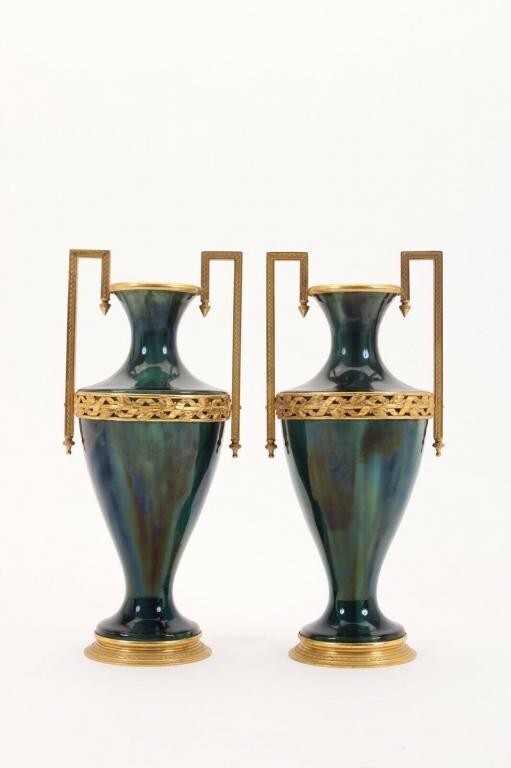 Pair Paul Millet Style Vases Ceramic Gilt Bonze France 20th  Century - $2,326.50