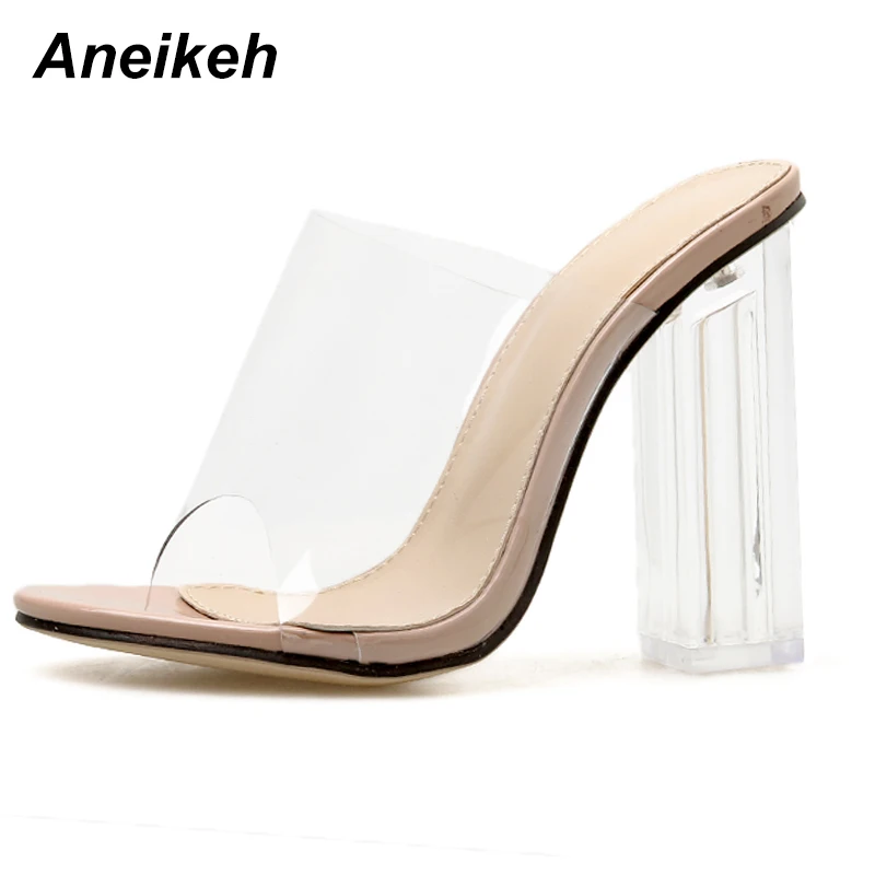 Aneikeh PVC Jelly Crystal Heel Transparent Women Sandals Lady  Clear  Pumps Sand - £58.12 GBP