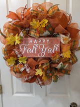 Happy Fall Ya&#39;ll Wreath with Maple Leaves - Autumn Decor - 24x24 inches  - £51.14 GBP