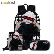 3Pcs/Set Japanese Anime Tokyo Ghoul Backpack for Teenage  Boys Book Bag Travel B - £44.24 GBP