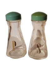MCM Pyrex VINTAGE glass  salt & pepper shakers with turquoise lids - $33.83