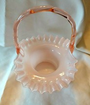 Vintage Fenton Art Glass 1940&#39;s Peach Pink Overlay Basket - $175.00
