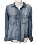 Cloth &amp; Stone Denim Blue Chambray Button Down Split Back Long Sleeve Shi... - £23.03 GBP