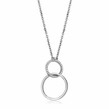 18 Inch High Polish Stainless Steel Pendant Necklace Circles Clear CZ TK316 - $13.30