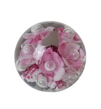 Vtg 1990 Gibson Glass Pink White Trumpet Flowers Controlled Bubble Paperweight - £30.73 GBP