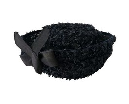 Vintage Mr. Paul Black Cello Straw Women&#39;s Bumper Hat Navy Blue Size 21.5 - £18.58 GBP