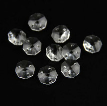200Pcs 3Holes Clear Crystal Glass Octagon Bead 14mm Prisms Chandelier Chain Part - £14.13 GBP