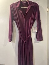 Lularoe Llr Ellie Size Small Botton Down Dress Withw Tie Belt Burgundy #726 - £31.46 GBP