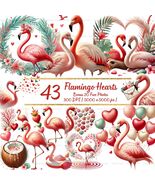 43 Flamingo Hearts Clipart Bundle – Romantic Tropical Watercolor Valenti... - $3.60