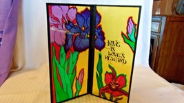 Love Is Love&#39;s Reward Folding Tabletop Glass Screen 9&quot; Tall With Flowers - $30.00