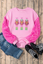 Pink Christmas Nutcracker Graphic Sequin Sleeve Sweatshirt - $20.48