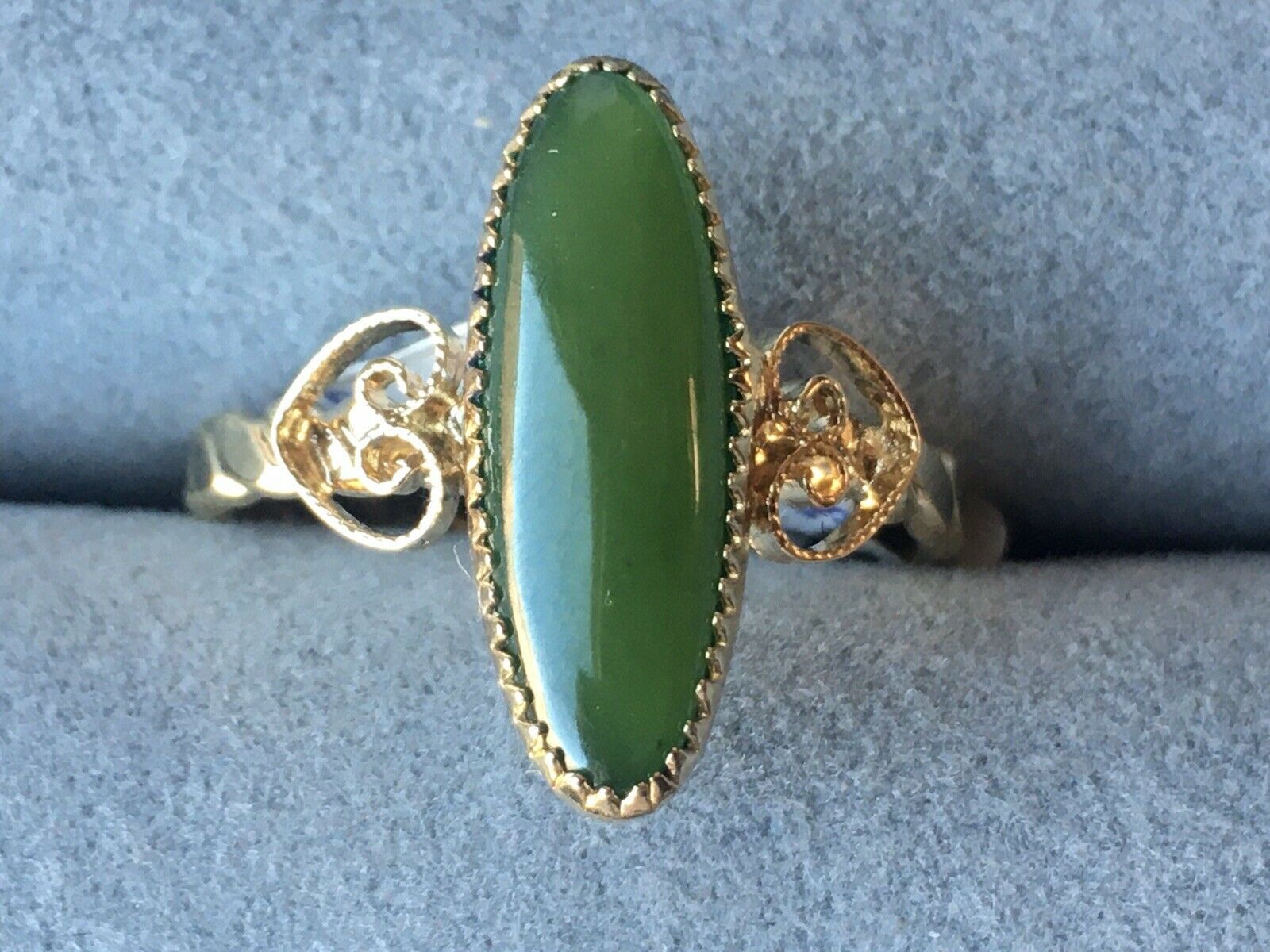 Sterling silver oblong stone jade ring gold plated - $18.50