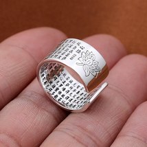 Real 925 Sterling Silver Rings Lotus Wide Rings For Men And Women Heart Sutra En - £40.02 GBP