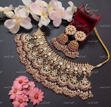 VeroniQ Trends-Statement Polki Bridal Necklace Handmade Kundan-Green Beads-India - £522.77 GBP