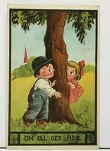 OH I&#39;LL GET HER, Girl Hiding from Boy 1914 Boone Nebraska Postcard H10 - $8.99