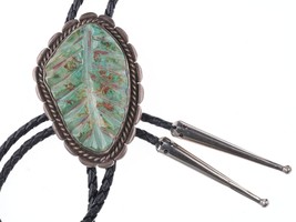 40&#39;s-50&#39;s Zuni Carved Turquoise Leaf  Silver bolo tie - £523.68 GBP