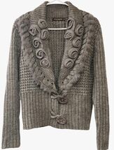 JOHN FASHION Knitted Sweater Size- XL Gray Wool Blend/Rosettes and Fur A... - $49.48
