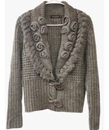 JOHN FASHION Knitted Sweater Size- XL Gray Wool Blend/Rosettes and Fur Accent - $49.48