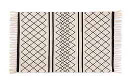 Area Rugs with Fringe Set of 4 Designs Black and Cream 100% Cotton 20" x 31.5" image 4