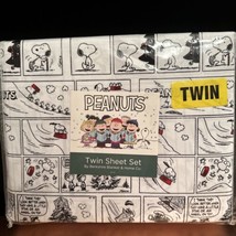 Peanuts Christmas Snoopy Woodstock Twin Sheet Set White Comics Sledding ... - $37.13