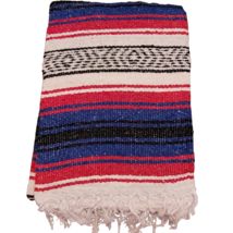 Mexican Falsa Blanket Red White Blue Handwoven 73 x 48 Molina Indian Mad... - £11.23 GBP