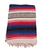 Mexican Falsa Blanket Red White Blue Handwoven 73 x 48 Molina Indian Mad... - £11.29 GBP