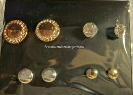 Earring 4 Piece Set Pierced Tritone Stud Earring Pack Goldtone (2019) New In Box - £10.40 GBP