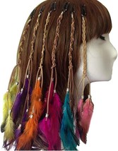 6 Pcs Colorful Boho Hippie Hair Extensions Tassel with Feather Clip Comb Handmad - £23.81 GBP