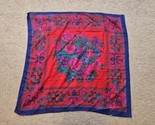 Vintage Large Square Scarf/Wrap, Blue Red Floral, 30&#39;&#39; x 30&#39;&#39; - $9.49