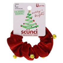 Scunci Merry + Bright Christmas Original Hair Scrunchie Red Velvet w/ Bells