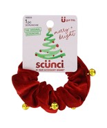 Scunci Merry + Bright Christmas Original Hair Scrunchie Red Velvet w/ Bells - £7.78 GBP