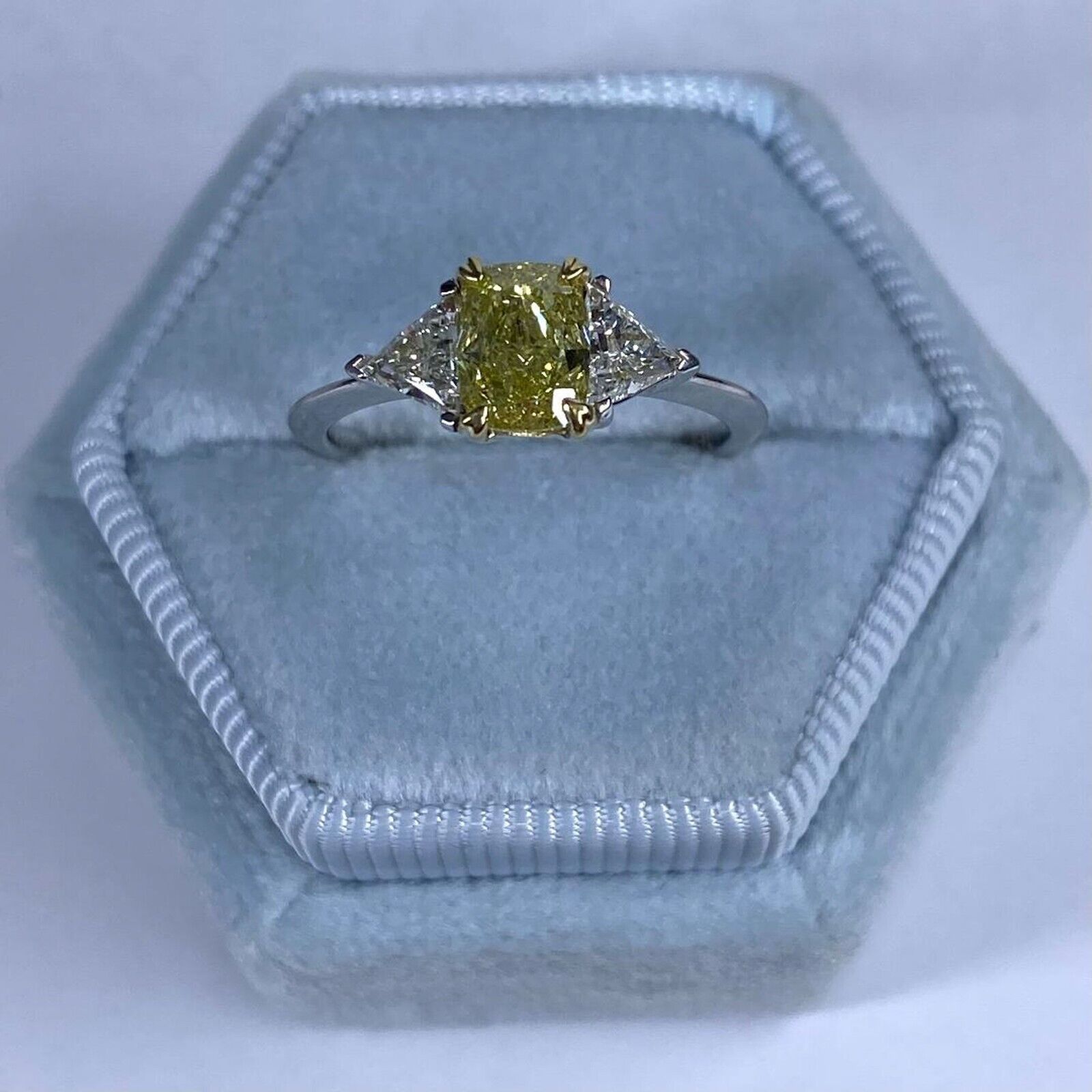 Primary image for 3 Stone GIA 1.41 TCW Intense Yellow Cushion Diamond Engagement Ring 18k Gold