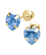 Precious Stars 14K Yellow Gold 5mm CZ Heart March Birthstone Screwback E... - €56,70 EUR