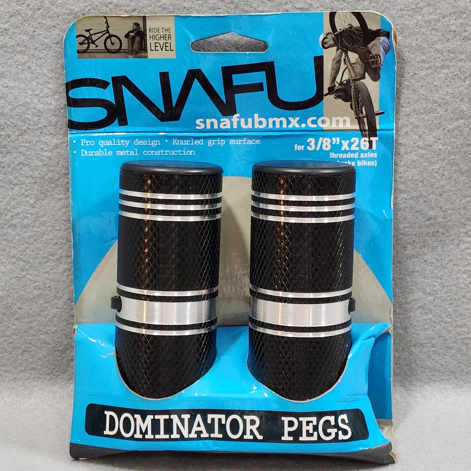 SNAFU Dominator BMX Freestyle Metal Foot Pegs 3/8 x 26T Black Silver Pro... - $13.50