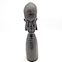 Ebony Wood Female Bust African Maasai Carved Tribal Decor Mid Century Vi... - $12.79