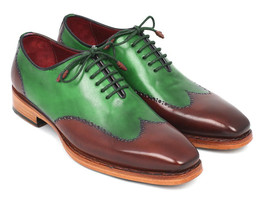 New Men&#39;s handmade Wing Tip Handmade Maroon Green Oxford Genuine Leather Men Sho - £113.41 GBP